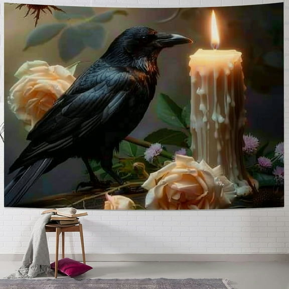 Patifu Black Bird Tapestry Wall Hanging Unique Style Graphic Art for Home Decor Living Room Bedroom 40x30inch