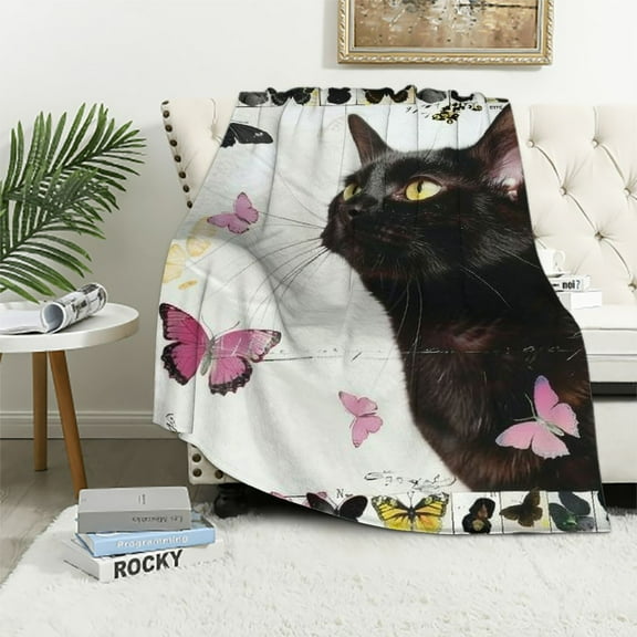 Patifu Black Cat Blanket Soft Cozy Kawaii Kitten Cat Plush Throw Blanket Warm Lightweight Flannel Fleece Animal Bedding Stuff Decor Blanket Gifts for Cat Lover Girls Kids Adults Women