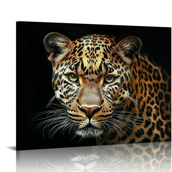 Patifu Black and Golden Leopard Wall Art Wildlife Animal Leopard Canvas Prints Picture Cheetah  Artwork for Bathroom Bedroom Office Living Room, Stretched and  20x16in