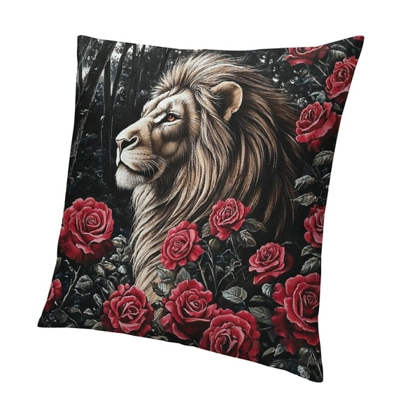 Patifu Black Gray Lion Pillow Covers Botanical Red Rose Retro Flowers Cushion Covers for Kids Teens Adults Wild Jungle Animal Trees Night Moon Cushion Cases for Living Room Couch 12x12in
