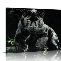 Patifu Black & White Panther Canvas Wall Art Wildlife Animal Pictures Prints Wild Leopard wIth Yellow Eyes Paintings Modern Artwork for Living Room Bedroom Bathroom Office Decorations 20x16in