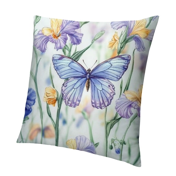 Patifu Blossoming Iris Flowers Reversible Throw Pillow Covers Butterfly Square Cushion Covers Girl Butterfly Floral Pillow Covers Home Decor 12x12in