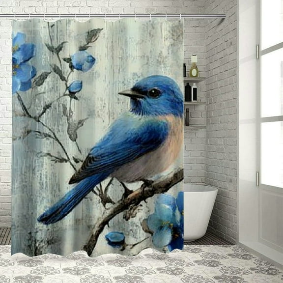 Patifu Blue Bird Flowers Shower Curtain 100% Polyester with Hooks 36"x72