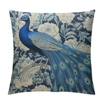 Patifu Blue Chinoiserie Floral Peacock Pillow Covers   Velvet Chair Couch Cushion Covers Square Decorative Pillowcases for Sofa Living Room Bedroom Home Decor 12x12in