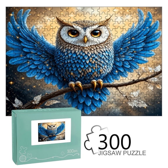 Patifu  Blue Owl Wooden Jigsaw Puzzle, HD Printed Art Puzzle, Interactive Family Game, Wall Decor for Bedroom Living Room, Educational, Fun Gift for Adults and Family