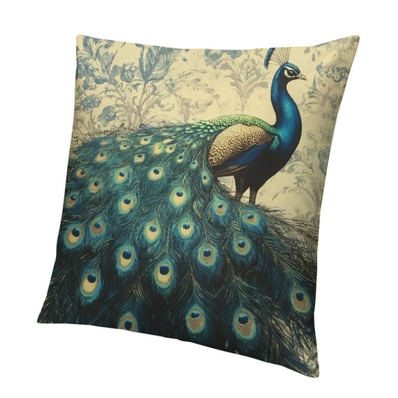 Patifu Blue Peacock Throw Pillow Covers for Sofa Bed Couch,Elegant Damask Cushion Covers,Bird and Floral Cushion Cases,Animal Feather Decorative Pillowcases 12x12in