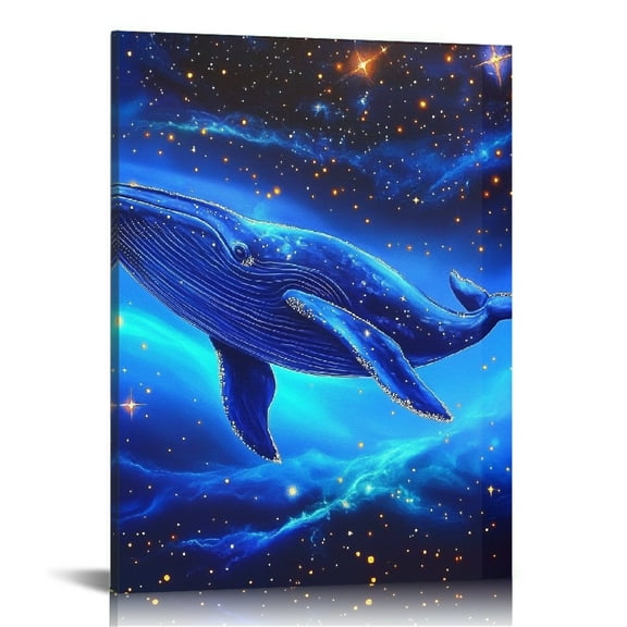 Patifu Blue Whale Stars Space Art Canvas Wall Decor for Home Office 12x16 in