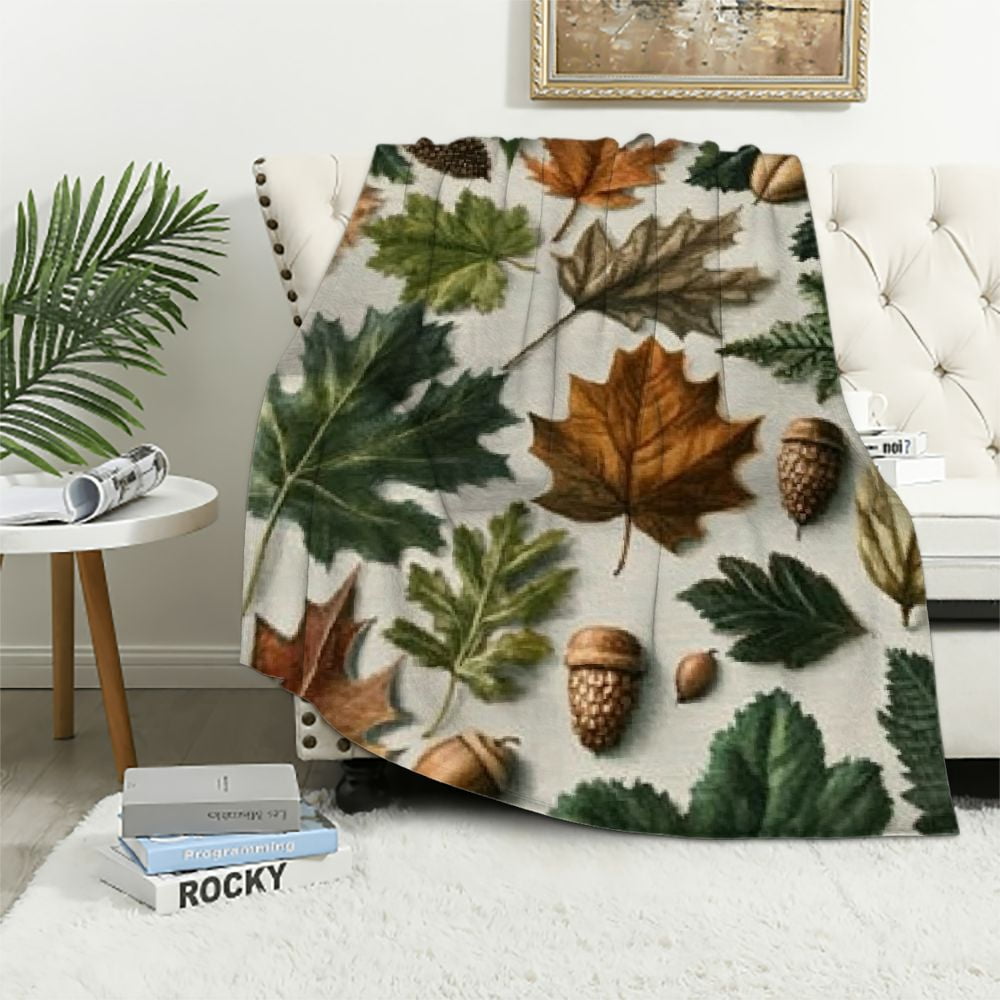 Patifu Botanical Leaves Pattern Throw Blanket Sage Green Blankets for ...