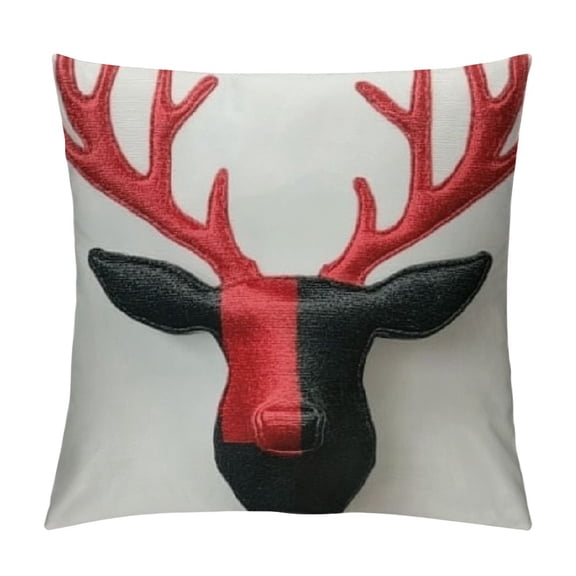 Patifu Buffalo Red Black Plaids Check Embroidered Throw Pillow Covers Deer Head Pattren for Living Room Cotton Cushions Covers (Plaid Deer) 22x22in
