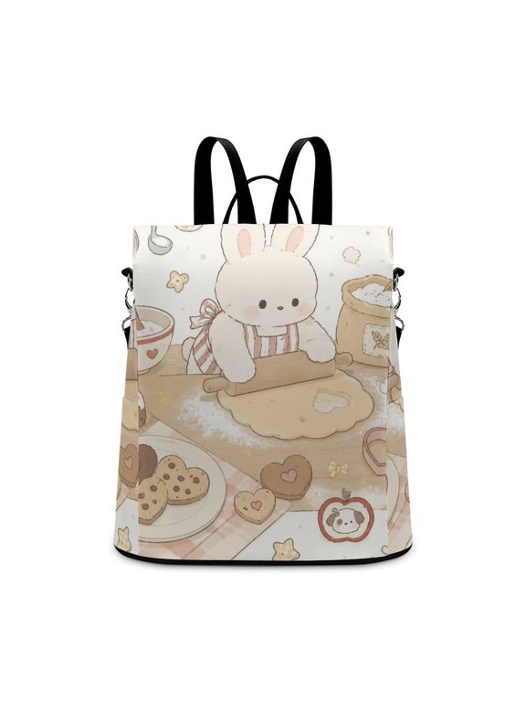 Bunny Baking Cookies Kitchen Pattern Anti Theft Backpack, Purse for Women, Secure Back Zipper, Multi-Purpose Rucksack Backpack With Adjustable Strap, Womens Travel Backpack, Lightweight Casual