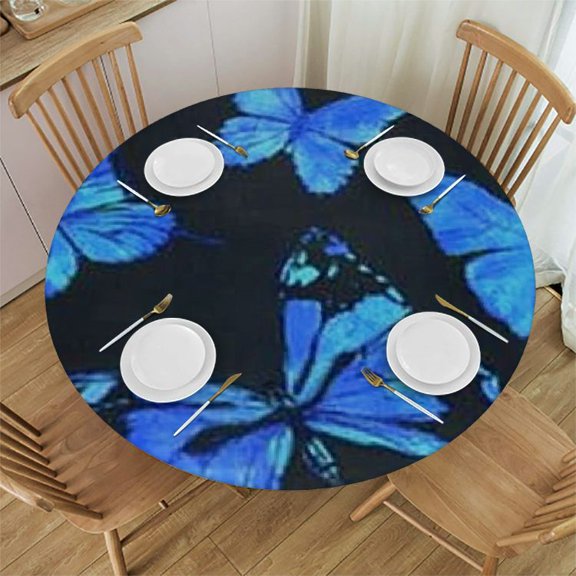 Patifu Butterflies Blue Silk Screen Round Tablecloth Stain-Resistant Washable 100% Polyester Tablecloth for Picnic Dining Kitchen Farmhouse 54"-58