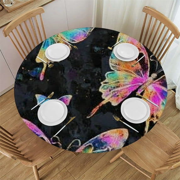 Patifu Butterflies Round Tablecloth Stain-Resistant Washable 100% Polyester Table Cloth Outdoor Picnic Camping Indoor Kitchen Dining Party 42"-46