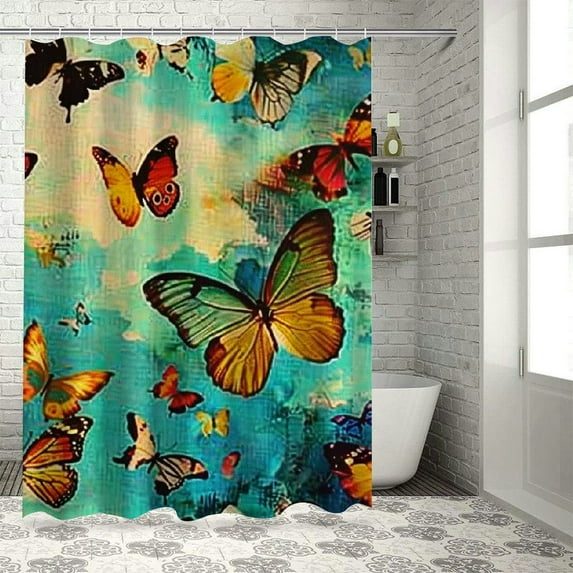Patifu Butterflies Sky Colors Home Bathtubs Bathroom Shower Curtain Set with Hooks 69"x72