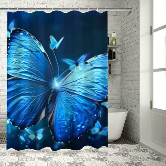 Patifu Butterfly Blue Magic Shower Curtain Set with Hooks for Bathroom Decoration 36"x72