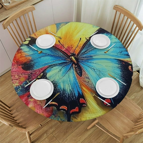 Patifu Butterfly Flower Round Tablecloth Stain-Resistant Washable for Home Kitchen Outdoor Decoration Table Cloth 31"-35