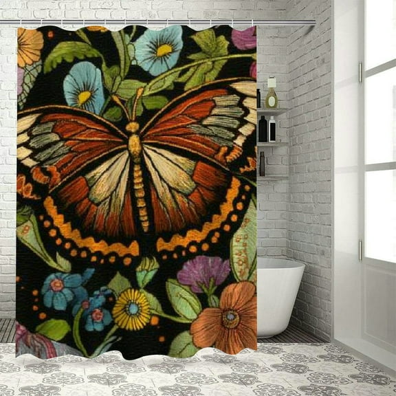 Patifu Butterfly Flowers Art Nouveau Washable Shower Curtain Set 36"x72