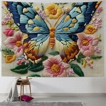 Patifu Butterfly Flowers Embroidery Tapestry Wall Hanging Unique Style Graphic Tapestries Home Wall Decor Art for Living Room Bedroom Apartment Farmhouse Dorm 40x30inch