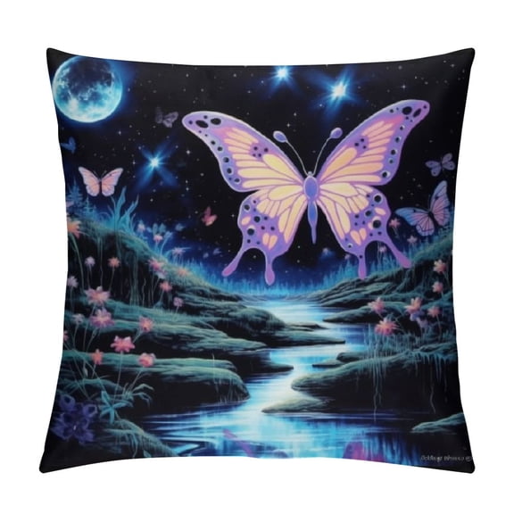 Patifu Butterfly Water Stream Crescent Moon Graphic Decorative Throw Pillow Cover 1PC for Home Couch Living Room Bed Sofa 18x18in