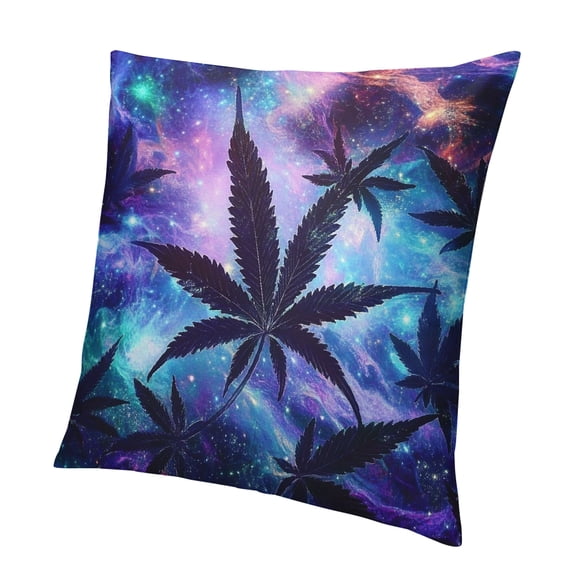 Patifu Cannabis Leaves Throw Pillow Covers Marijuana Weed Leaf Pillow Covers,Exotic Purple Blue Starry Sky Cushion Covers,Botanical Plants Galaxy Decorative Pillow Covers 18x18in
