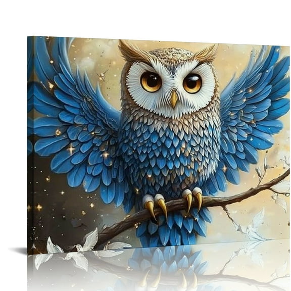 Patifu Canvas Wall Art for Living Room Modern Artwork Painting Pictures Hanging Canvas Prints Blue Owl Aesthetic Wall Art for Bedroom Bathroom Office Wall Art Print Decor 20x16in