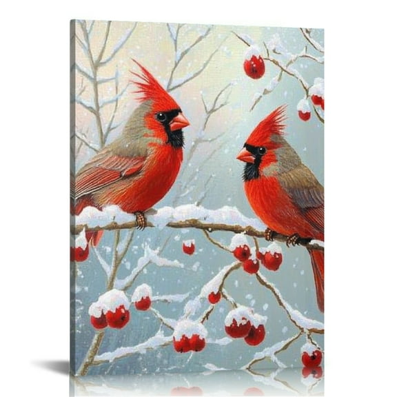 Patifu Cardinals Branch Snow Canvas Wall Art Home Decor 16x20 12x16 in