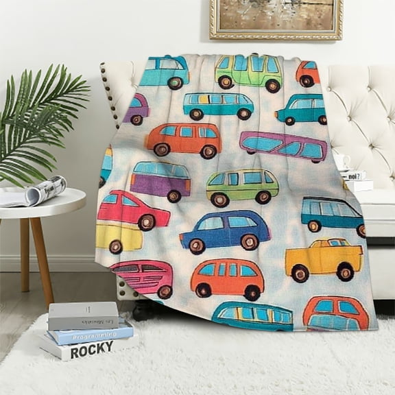 Patifu Cartoon Car Blanket for Kids Print Truck Ultra Plush Fuzzy Throw Blanket for Girls Boys Toddlers Gifts 50x60in