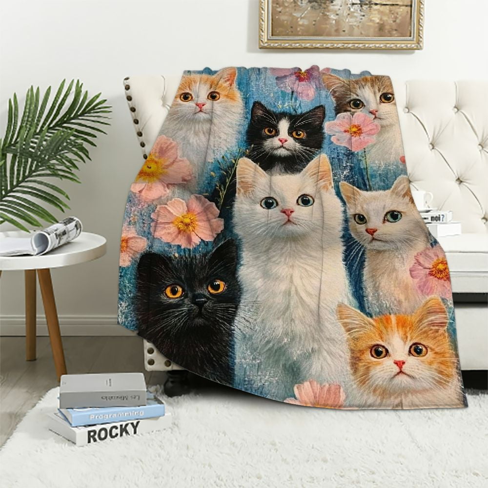 Patifu Cat Blanket,Cat Lover Gifts for Women,Kitty Blanket Gifts for Cat Lovers,Kitten Blanket Throw for Bedroom Sofa Couch Cat Gifts for Girls  s Cat Lover Gift Blanket 50x60in