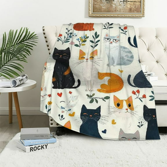 Patifu Cat Blanket Cozy Cat Throw Blanket for Adults, Soft Cat Blankets for Cat Lovers, Cute and Warm Cat Blanket Gift, Perfect for Sofa, Couch, Bed, Ideal Cat Blanket for Adults   40x50in