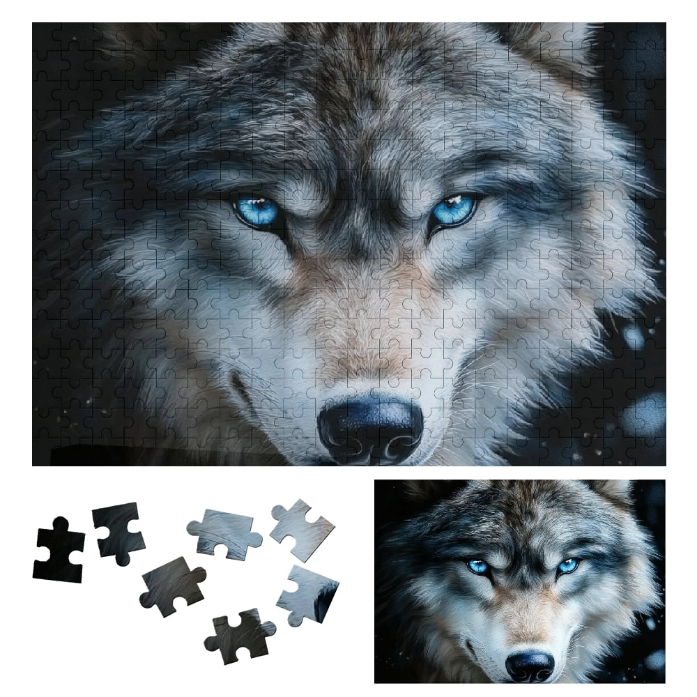 Patifu Challenging Wooden Jigsaw Puzzle Wolf Blue Eyes Black Background ...