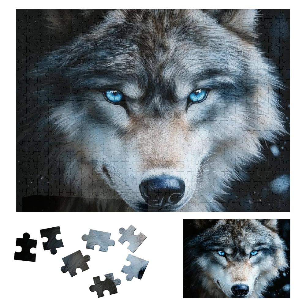 Patifu Challenging Wooden Jigsaw Puzzle Wolf Blue Eyes Black Background ...