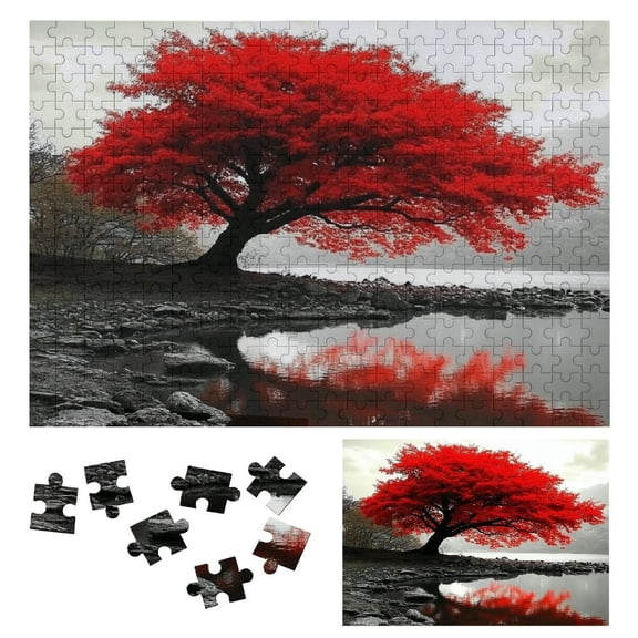 Patifu Challenging Wooden Puzzle Red Tree Reflection Pond for Adults - Relaxing Eco-Friendly Brain Teaser Gift - Family Friends Game Night - Home Wall Decor 500 Pieces 300 PCS