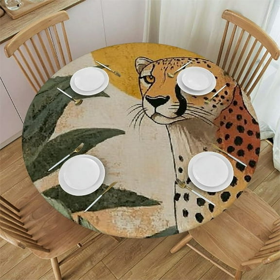 Patifu Cheetah Jungle Sun Round Tablecloth Stain-Resistant Washable Polyester Table Cover for Home Kitchen Outdoor Decoration 31"-35