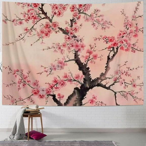 Patifu Cherry Blossoms Tapestry Wall Hanging Unique Style Graphic Tapestries Home Decor for Living Room Bedroom Apartment Farmhouse Dorm 60x50inch