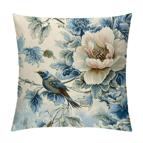 Patifu Chinoiserie Pillow Cover Vintage Blue Flower Throw Pillow Covers Spring Summer Floral Outdoor Pillow Cases  Cushion Covers for Couch Sofa Bedroom Chinoiserie Decor  12x12in