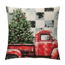 Patifu Christmas Buffalo Plaid Pillow Covers  Black and White Check Red Truck Xmas Tree Throw Pillow Cover Farmhouse Christmas Outdoor Pillow Cases Winter Holiday Decor for Home Couch 12x12in