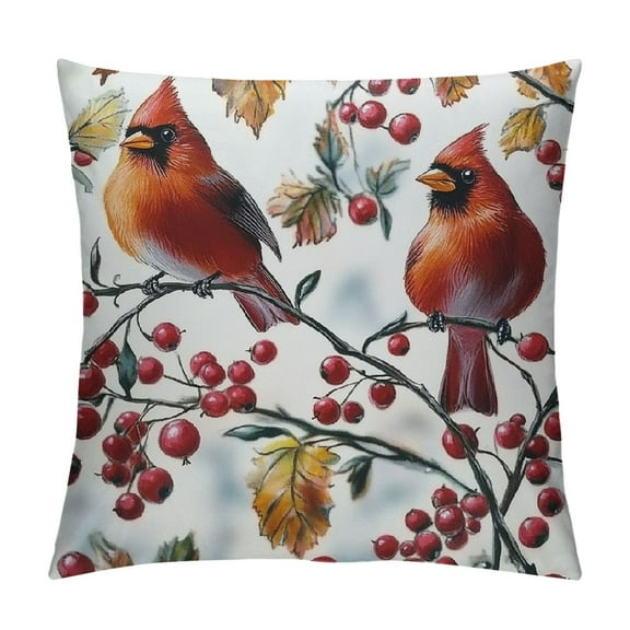 Patifu Christmas Cardinal Pillow Covers , Cardinal Decor, Cardinal Christmas Decorations, Winter Red Cardinal Birds Cherries Decorative Pillow Covers for Holiday Home Decor, Winter Home Decor 20x20in