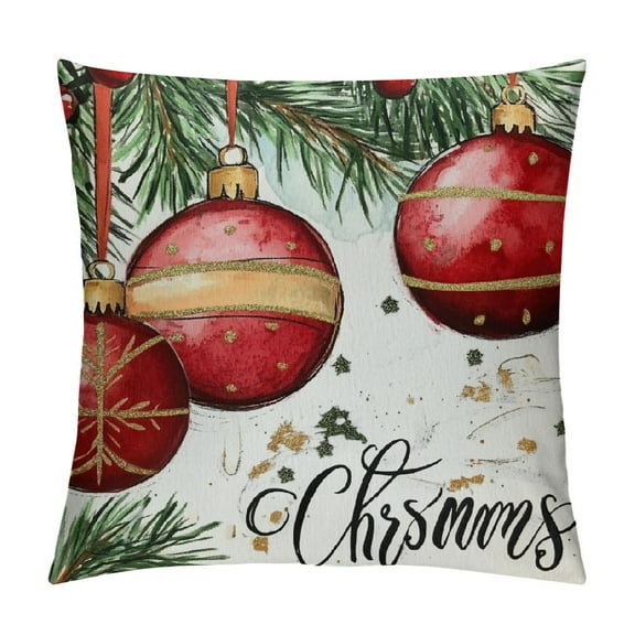 Patifu Christmas Pillow Cover  Baubles Christmas Tree Stars Joy Decoration Holiday Farmhouse Winter Pillow Case for Sofa Couch Decor 12x12in