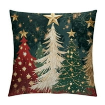 Patifu Christmas Pillow Cover  Watercolor Christmas Tree Stars Decoration Holiday Farmhouse Winter Pillow Case for Sofa Couch Decor 12x12in