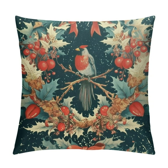 Patifu Christmas Pillow Covers  Cardinal Red Birds Berry Leaves Decorative Pillow Cases  Xmas Holiday Throw Pillows Home Decor for Sofa Couch Cushion Outdoor 12x12in