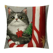 Patifu Christmas Pillow Covers Cat Christmas Pillowcase Xmas Red Throw Pillow Covers Home Sofa Living Room Decorative Cushion Case 12x12in