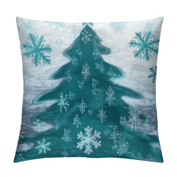 Patifu Christmas Set Cozy Fleece Tree Deer Bell Snowflake Throw Pillow Covers Cushion Cases for Couch Bed Sofa Farmhouse Decoration Teal 12x12in