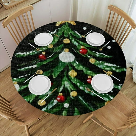 Patifu Christmas Tree Star Round Tablecloth – Stain-Resistant and Washable for Indoor and Outdoor Use – Ideal for Restaurants, Weddings, and Parties – Multiple Sizes Available 31"-35