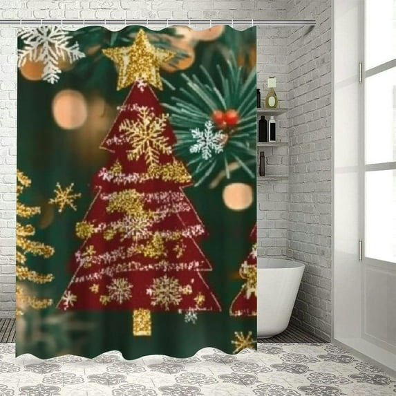 Patifu Christmas Trees Snowflake Bathroom Décor Set Shower Curtain with Hooks 100% Polyester Graphic Print Stylish Washable Shower Curtain for Bathroom 60"x72