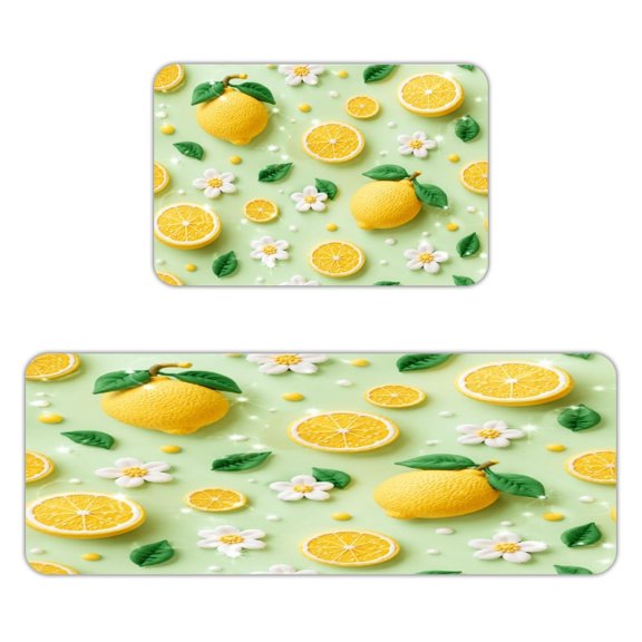 Patifu Clay Lemon Kitchen Mats for Floor, Sets of 2, Soft Washable, Clear Print, Non Skid Waterproof Kitchen Rug for Sink Floor Sink Laundry Bar Office Room Home Cooks