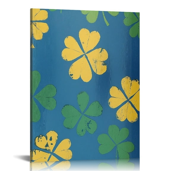 Patifu Clovers Folk Art Print on Canvas for Living Room, Bedroom, and Home Office Wall Decor 12x16 in