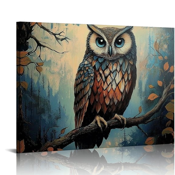 Patifu Color Owl On A Branch Canvas Wall Art Funny Animal And Forest Tree Landscape Decor For Living Room Bedroom Home Office Artwork Gift Ready To Hang 16x12in