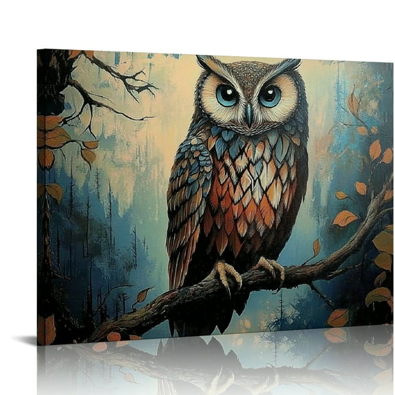 Patifu Color Owl On A Branch Canvas Wall Art Funny Animal And Forest Tree Landscape Decor For Living Room Bedroom Home Office Artwork Gift Ready To Hang 20x16in