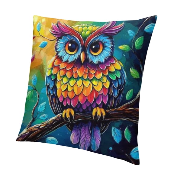 Patifu Colored owls Throw Pillow Cover,high-quality,Aesthetic Decorative,short plush,Pillow Case,for home decor,printed on both sides,zipper closure,for Car Couch Bedroom,Square 18x18in