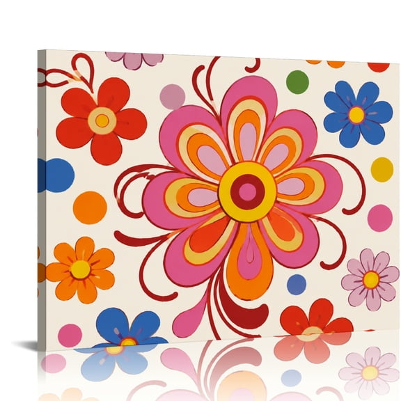 Patifu Colorful Big Flower Dots Canvas Wall Art Framed HD Print Ready to Hang for Bedroom Living Room Dorm Home Decor 16x12in