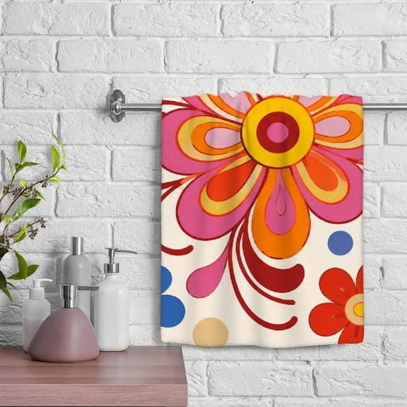 Patifu Colorful Big Flower Dots Hand Towel Soft Polyester Kitchen Bath Towel 29.5x13.8 Inches 29.5x13.8in